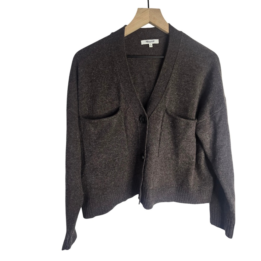 Madewell NG958 V-Neck Cardigan Womens M Brown Wool Blend Knit Cozy Minimalist